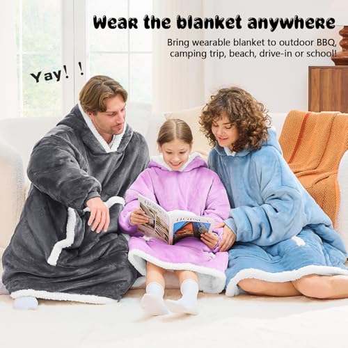 JOYWOO Purple Kids Wearable Blanket Hoodie,Oversized Cat lovers Hoodie Blanket for kids & Teens,Birthday Gifts for Girl Boys,Warm Cozy Fuzzy Sherpa Fleece Sweatshirt Blanket Giant Pocket Gifts,Purple