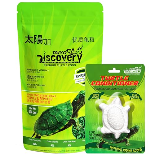Image of Taiyo Pluss Discovery Turtle Food - 100 g Pouch + Turtle Conditioner Free (Improved Formula) | Complete Daily Nutrition Sticks with Spirulina & Vitamin C | Supports Shell Strength & Growth