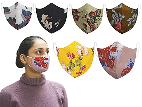 Olizo Comfortable Cotton Fabric Protective Fashionable Face Mask for Men,Women,kids,teen & Girls with Earloop, Designer Printed Reusable, Washable Cloth Mask With 3-Layer.(Pack of 6)