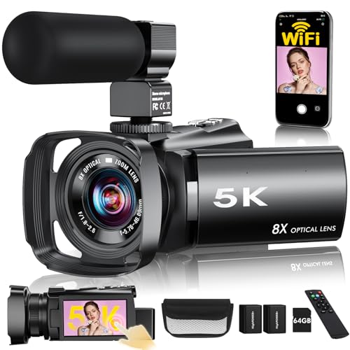 5K Video Camera Camcorder,64MP WiFi Vlogging Camera for YouTube with 8X Optical Zoom,3.5' IPS Touch...