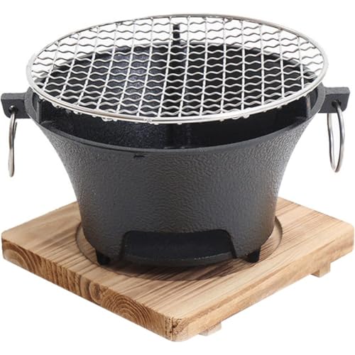 Mini parrilla de carbón portátil – Barbacoa Hibachi de hierro fundido para cocinar en interiores y exteriores, perfecta para camping, picnics y fiestas en el patio trasero, estufa compacta