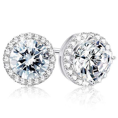 Sllaiss 925 Sterling Silver Swarovski Crystal Studs for Women Round Halo Stud Earrings Set with Cubic Zirconia for Jewelry Gift