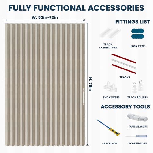 Image of AJAZZ 100% Blackout Accordion Door Curtains Magnetic Door Curtain Blackout Curtains for Bedroom, Doorway Curtain Sets Included Tracks (1 Pack, 72W x 79 L, Cream White)