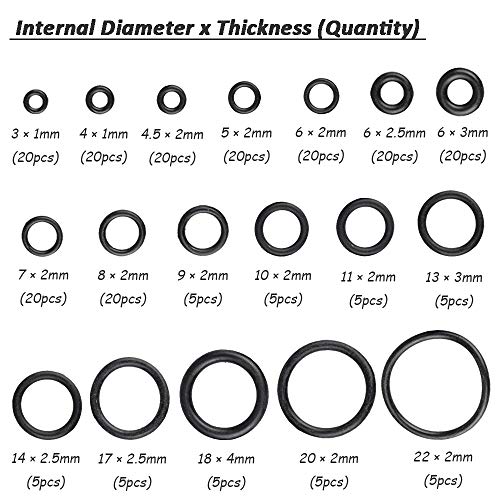 Yakamoz 225Pcs/18 Sizes Rubber O-Ring Sealing Gasket Washer Seal Assortment Kit For Car Auto Vehicle Repair Air Conditioning Compressor Seals Gas Connections Assortment Accessories Metric #TOP2