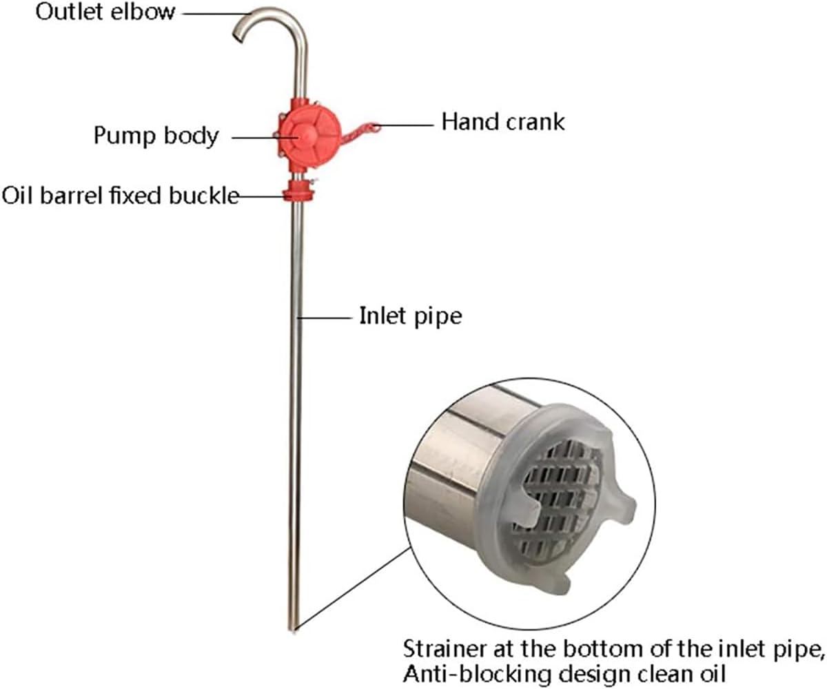 Self Priming Fuel Oil Diesel Pump - Hand Crank Oil Barrel Pump with 5M Hose Pipe for Petrol Diesel Fuel Garage 55 Gallon 200 Litre Drum