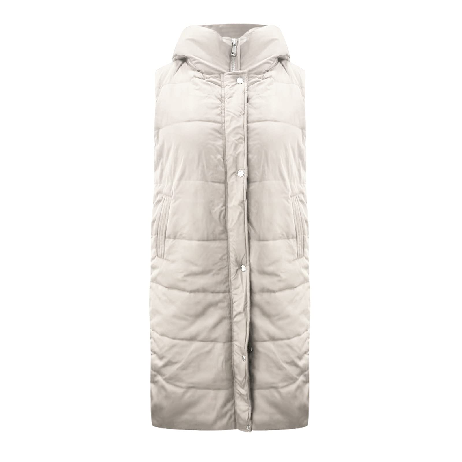 Chaleco de invierno para mujer, con capucha, sin mangas, con bolsillos, cálido, acolchado, chaqueta de entretiempo acolchada, para exteriores, tallas S - XXL