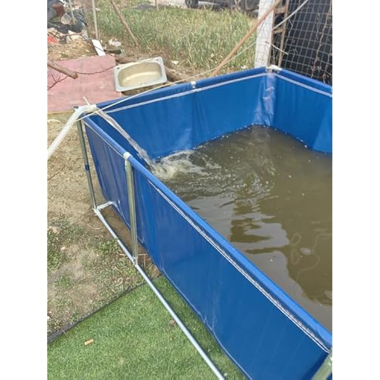 Above Ground Canvas Fish Pond, 50 100 160 200 240 300 360 Gal Blue Aquarium Pool Water Tank Foldable with Galvanized Frame, Relax Family Swimming Pool(200L/53Gal - 1x0.5x0.4m)