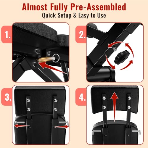 HEROGIFT Adjustable Weight Bench, 144 Configurations with 3-Position Headrest, Foldable Workout Bench with Extended Backrest, 600 LB Capacity for Home Gym Full Body Strength Training - Image 6