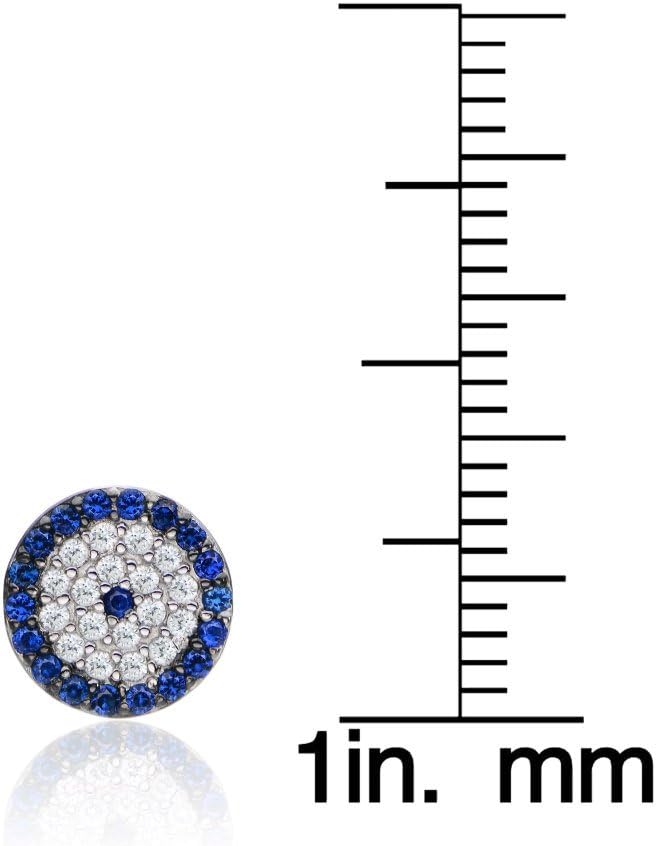 Sterling Silver Blue and White Cubic Zirconia Evil Eye Round Dainty Stud Earrings - Image 3