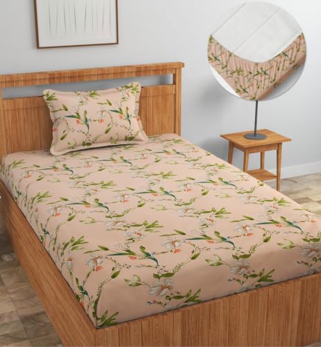 Image of NHD HOME Premium Microfiber Elastic Fitted Bedsheets with 1 King Size Pillow Covers | Single Mattress Bed with All Around Elastic 200 TC Supersoft | Size - 72 x 36 +6 inches | Blush Blossom