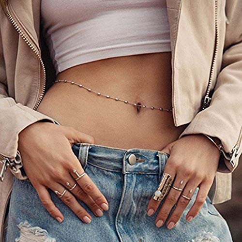 Haloty Sexy Beaded Waist Chain Beach Bikini Body Chain Belt Belly Chain Jewelry for Women and Girls (Silver)