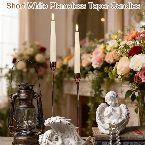 Image of Flameless Taper Candles Battery Operated with Remote Timer, Real Wax LED Taper Candles with 3D Flickering Wick, 4 Pack Ivory Flameless Candlesticks for Spring Wedding Home Bedroom Decor