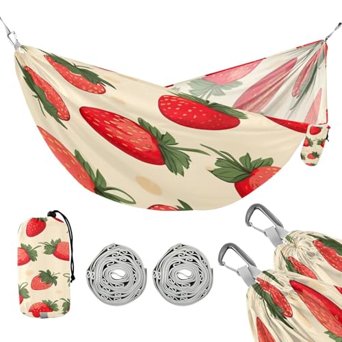 ATTX Strawberry Pattern Camping Hammock - Lightweight & Portable Hammocks, Heavy Duty 330lbs Capacity for Indoor, Hiking, Backpacking, Travel, Backyard, Beach#385