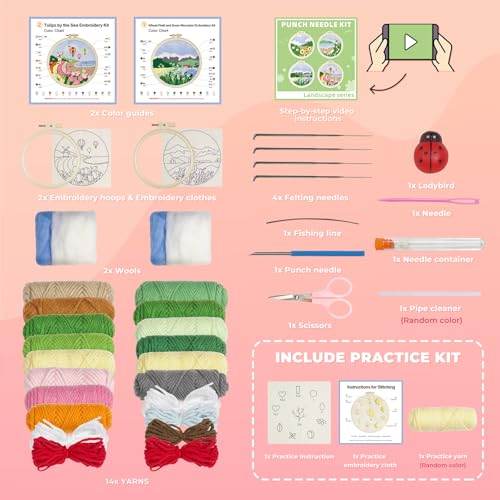 Image of Gipony Embroidery kit for Beginners,Punch Needle Kits Adults Beginner,Punch Needle kit for Beginners, Includes All Tools and Materials,Easy to Follow Instructions and Videos(Landscape)