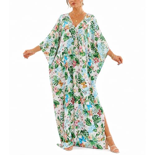 Image of Oussum Women Polyester Casual Long Plus Size Beach Caftan Cover Up Maxi Dress 1X-3X Summer Kaftan Dresses for Women