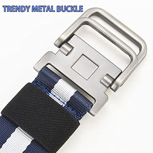 Jasboo Men's Easy Adjustable Double Ring Buckle Golf Belt, Casual Unisex Web Nylon Belt With Metal Tactical Buckle (Blue Stripes, Long / 49.2 Inch) #TOP5