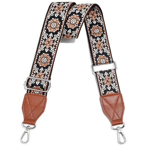Image of Purse Strap,1.5 inch Leather End Shoulder Strap Adjustable Replacement,Retro Multi-Pattern Crossbody Bag Straps