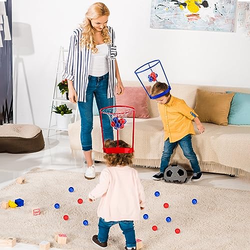 Image of 2 Pack Head Hoop Basketball Party Game for Kids and Adults Carnival Game Adjustable Basket Net Headband with 20 Balls for Carnival Party Birthday Party Family Indoor Outdoor Game (Red + Blue)