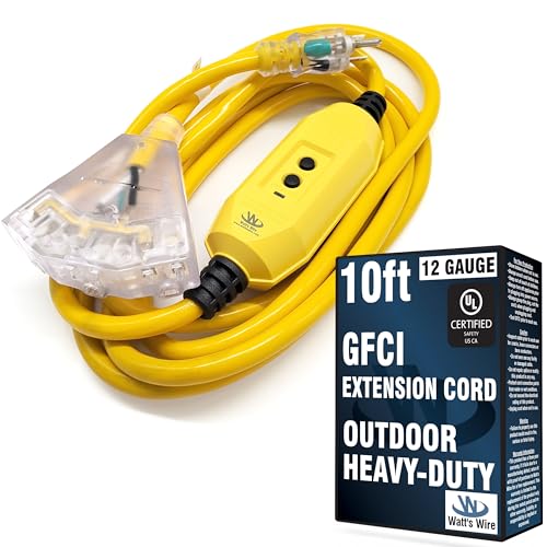 10 ft GFCI Extension Cord - Outdoor Extension Cord Waterproof - Heavy Duty Outdoor Extension Cords 10 ft with Multiple Outlets - Watts Wire - 10 Grounded - GFI Cord