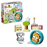 Dieses Spielzeug für Kleinkinder enthält LEGO DUPLO Tiere zum Bauen für Kleinkinder, die realistische Geräusche machen, inkl. ein Hündchen und Kätzchen, ebenso wie einen Spielzeugring