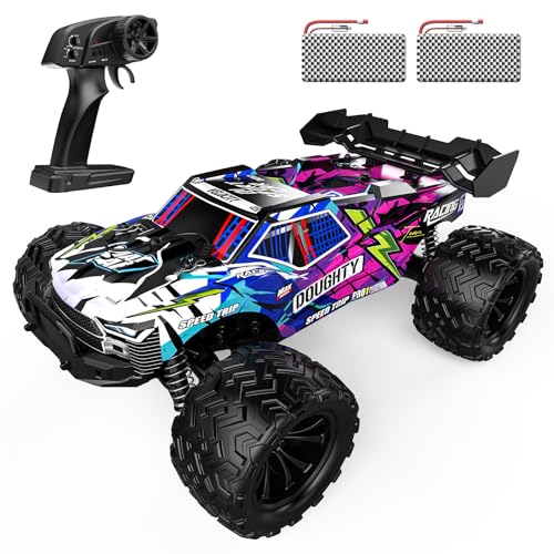 DEERC 1:16 Scale 4WD High-Speed RC Truck – Dual Motors, Dual Differentials, 2 Rechargeable Batteries for 50-Min Play, 2.4GHz Off-Road All-Terrain Monster Car with Shock Absorbers, Remote Control Vehic