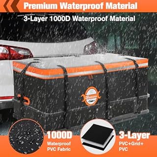 Sailnovo Hitch Cargo Carrier Soft Shell Bag Waterproof 20 Cubic Feet Cargo Bag for Hitch Carrier, PVC Trailer Hitch Storage Bag with 8 Reinforced Straps & Combination Lock & Storage Bag
