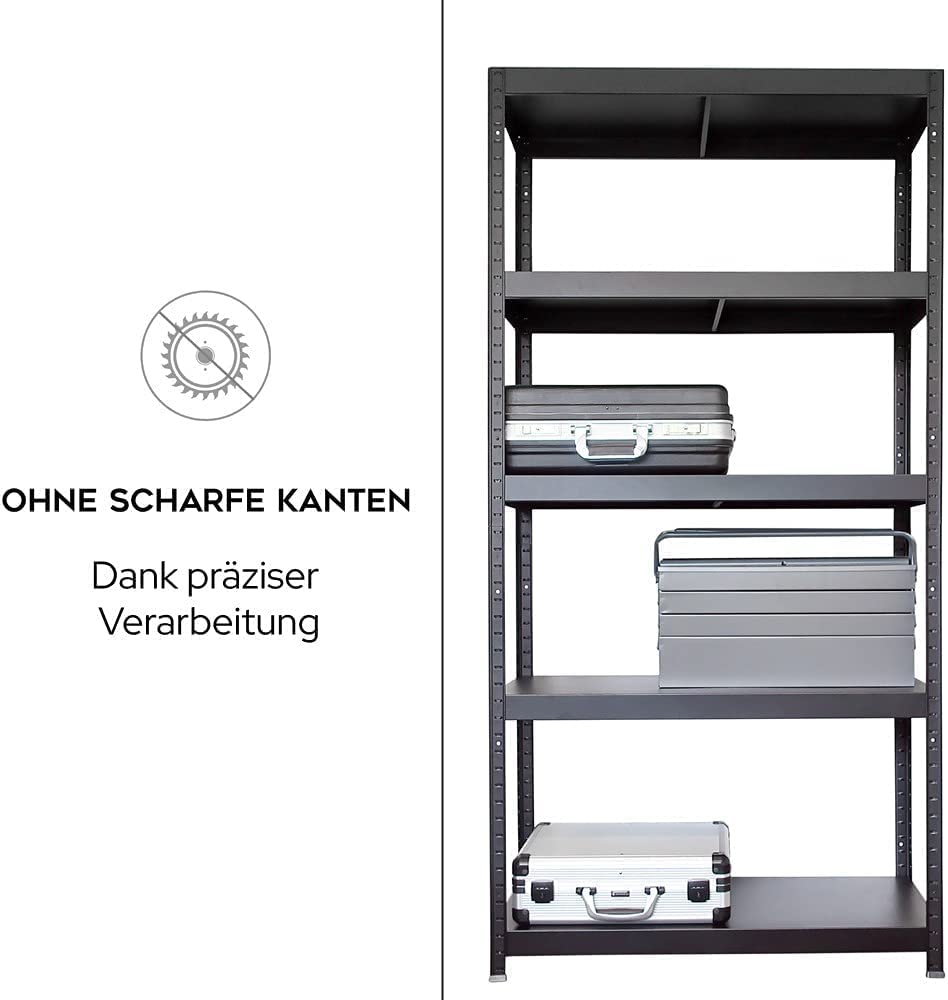 HEMMDAL Schwerlastregal - HxBxT 180 x 90 x 40 cm - Schwarz - 650 kg Tragkraft - Steckregal mit 5 Böden - 130 kg Fachlast - Made in EU - stabiles Metallregal - Einfache Montage - für Werkstatt & Lager
