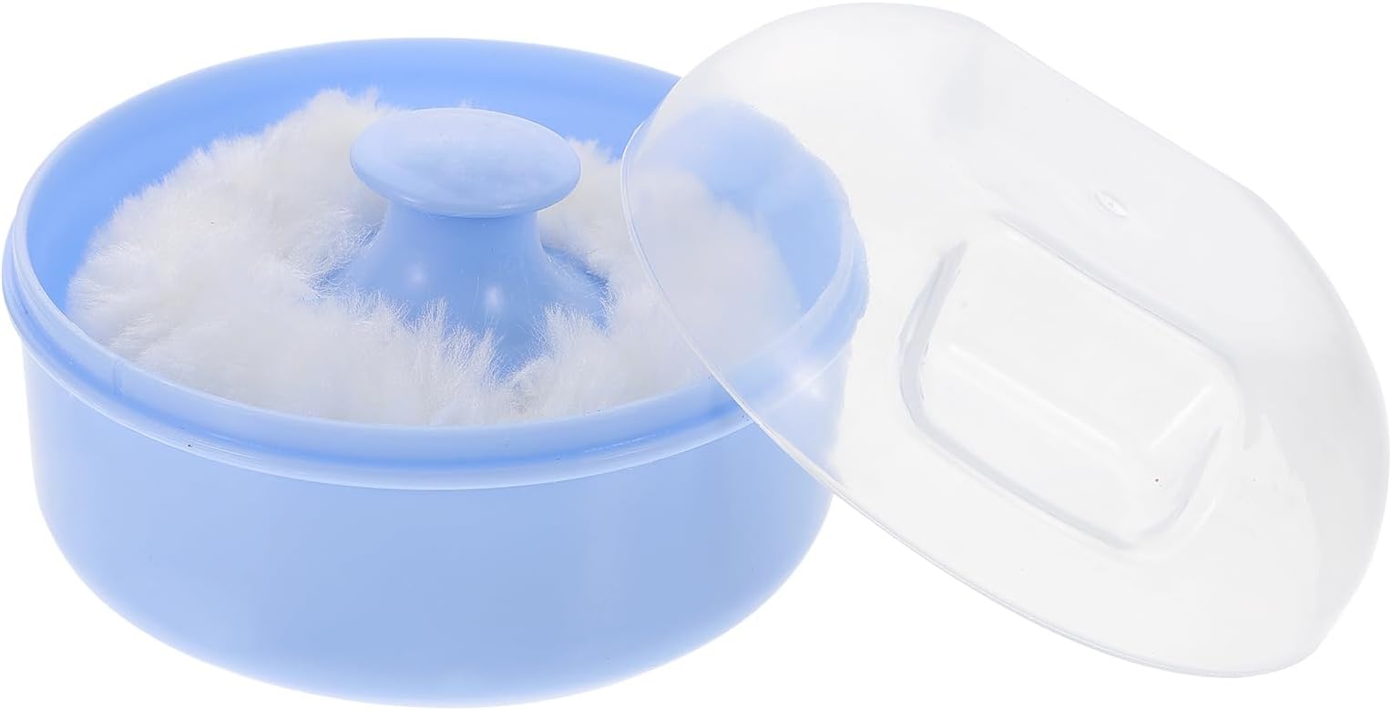 EXCEART Empty Body Powder Container Powder Puff Box Puff Sponge Case for Baby Infant Newborn Home and Travel (Blue)