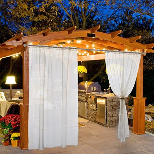 Miulee Outdoor Sheer Curtain For Patio Waterproof - 2 Panels White Privacy Drape Voile Curtain Rod Pocket For Porch,Pergola, Cabana, Gazebo, 54 X 84 Inch Long #TOP1