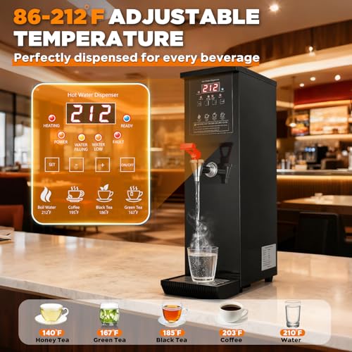 Image of Commercial Hot Water Dispenser 30L /Hour Hot Water Boiler Countertop Auto-filling Water Hot Water Machine Step-heating 104-212F Adjustable for Boba Tea Office Restaurant Hotel Black 1500W