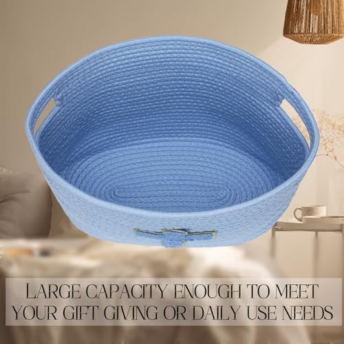 Sliner Christian Gifts Basket with Handles, Christian Cross Design Cotton Rope Basket Gifts Stuffers Storage for Christenings Religious Christmas Occasions, 15 x 10 x 9 Inch(Blue) by Sliner - Used condition - Image 4