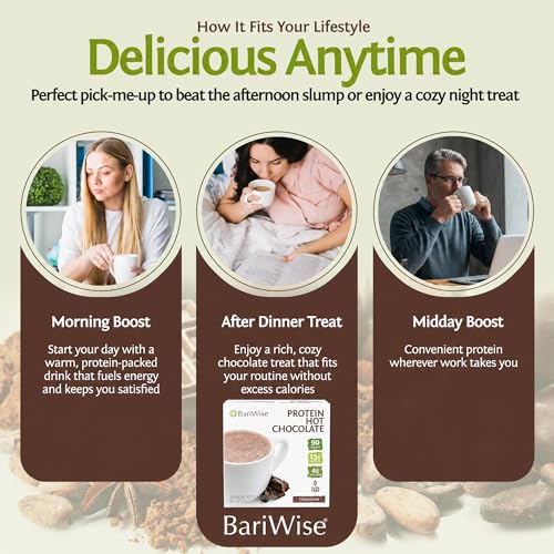 Image of BariWise Protein Hot Chocolate Drink with Casein Protein - 7 ct (Chocolate) | 15g Protein, 90 Calories, Low Sugar, 4g Net Carb, Gluten-Free, Keto-Friendly - Hot Chocolate Drink Mix, Bariatric Must-Haves