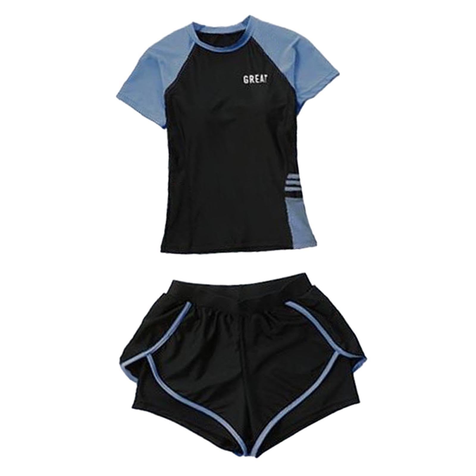 Lady Women's Swimsuit Short Sleeve Swimming suits for Travel Spa Beach Party 2XL Blue Black|Clothing, Shoes & Accessories | Womens Clothing | Swimwear|1 Set Short Sleeve Swimsuit