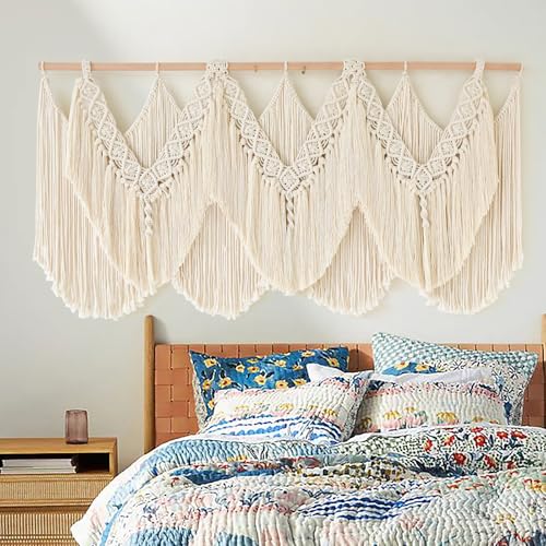 IOWER Macrame Wall Hanging Wedding Hanger Macrame Wall Decor Dorm Craftsmanship Handmade Tassel Knotting Boho Fiber Art Home Room Decor 47" W x 25" L IOWER Macrame Wall Hanging Wedding Hanger Macrame Wall Decor Dorm Craftsmanship Handmade Tassel Knotting Boho Fiber Art Home Room Decor 47" W x 25" L