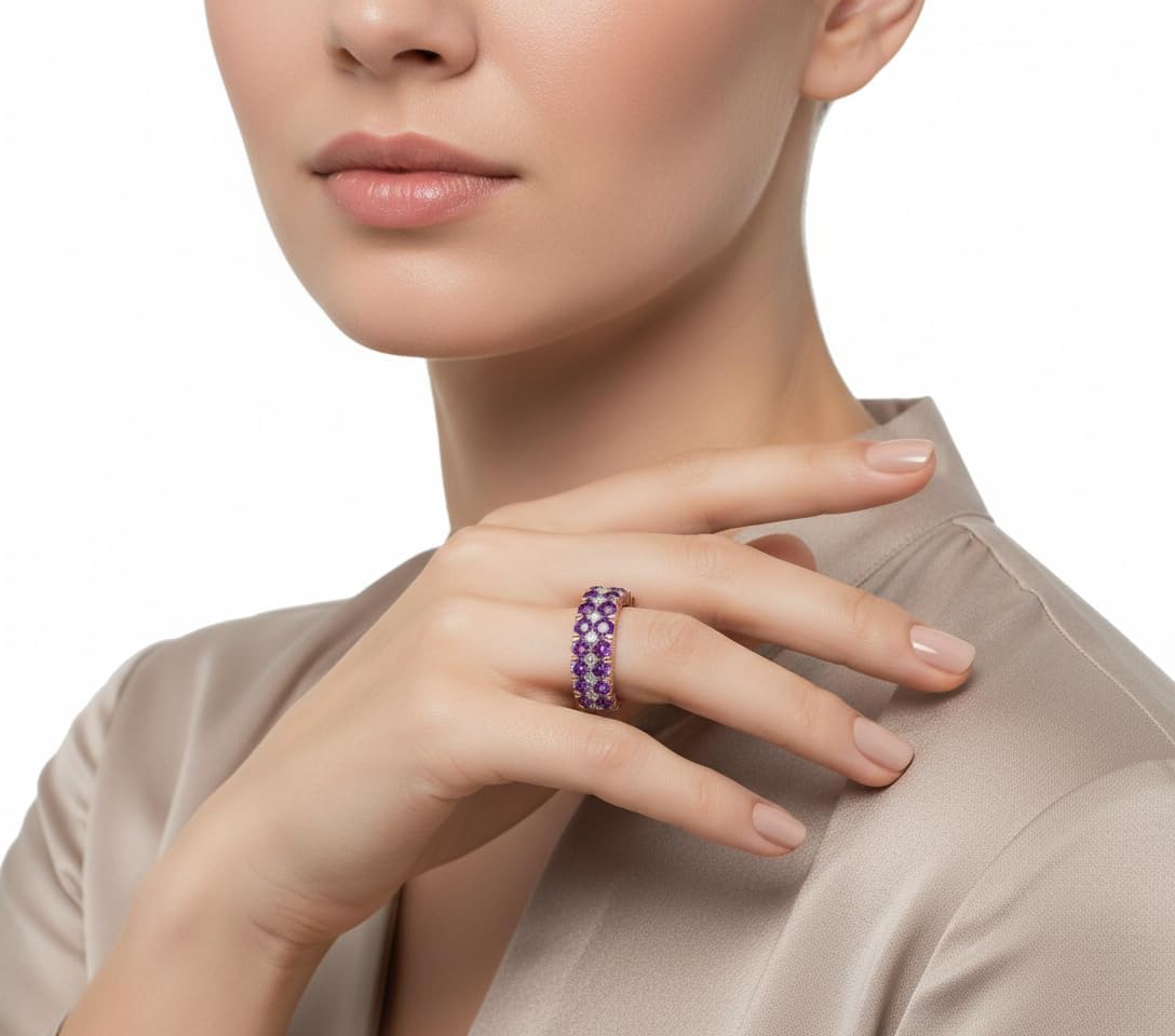 Choose Your Color 14K Rose Gold Plated Half Eternity Band Ring Created Ruby Gemstone Daily Wear, Office Wear, Party Wear Wedding Jewelry Gift for Women and Ring Size : 4 to 13