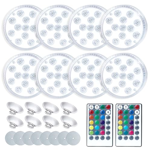 8 Piezas Luz LED para Piscina, 13 lámparas Luces LED Sumergibles, con Control Remoto, IP68 a Prueba de Agua, para...