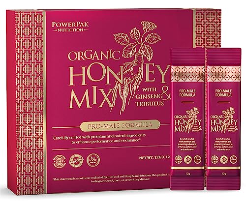 PowerPak Extra Strength Honey Mix | Honey Packets with Natural Jelly Bee Pollen, Panax Ginseng & Tribulus | Mixed Honey Infused with Premium Ingredients for Long Lasting - 3 Days | Packs of 12 Sachets
