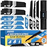 E•Werk - Reciprocating Saw Blade Set - 32 Pieces - Carbide Steel Replacement Saw Blades w/Storage Case - HCS (High Carbon Steel) & Bi-Metal Sabre Saw Blades for Wood, Metal & Plastic