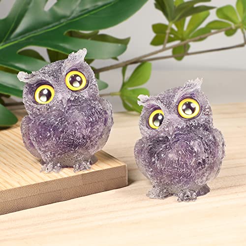 Nupuyai 2.4" Amethyst Owl Bird Carved Crystal Animal Statue Ornament - Image 4