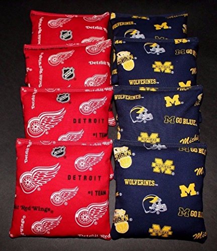 BackYardGamesUSA Detroit Redwings & Michigan Wolverines 8 Cornhole Bean Bags ACA Regulation Game