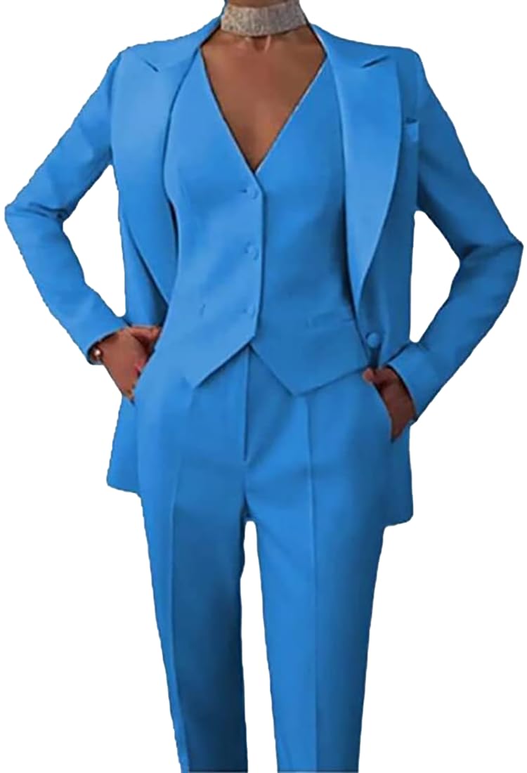 Leader of the Beauty Women's 3-Piece Office Lady Suit - Blazer, Vest, Pants in Blue