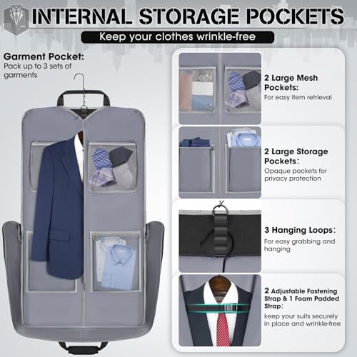 RAINSMORE Garment Bags for Travel Carry On Garment Bag for Hanging Clothes, Suit Bag for Business Trips with Shoes bag & Shoulder Strap, Waterproof Foldable Suit Luggage Bag for Men Women, Black2