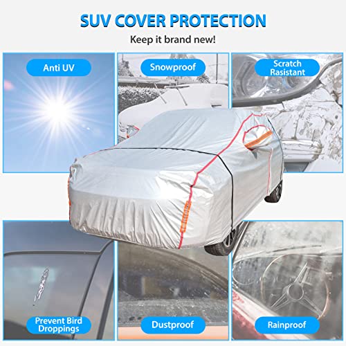 Car Cover Waterproof All Weather, 6 Layers Full Exterior Covers With Zipper Cotton, Mirror Pocket. Outdoor Car Cover Uv Snow Rain Wind Dust All Weather Outdoor Protection For Suv (185-190 Inch) #TOP6