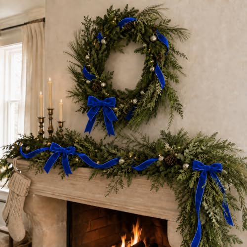 Image of Tsorode 10 Yards Royal Blue Velvet Ribbon for Christmas Tree,1 Inch