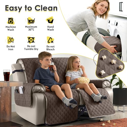 Image of TAOCOCO Armchair Covers,2 Seater Recliner Covers,Waterproof Recliner Sofa Protector,Anti Slip Recliner Sofa Covers,Reclining Chair Covers for Pets,Armchair Recliner Cover With Pocket(Brown)