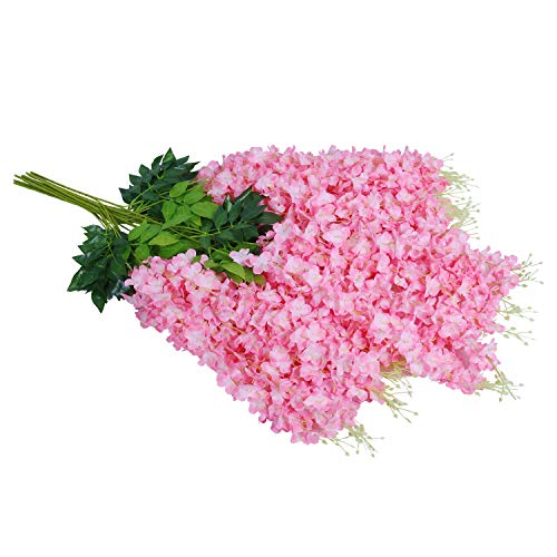 U'artlines 12 Pack (Total 43.2 Feet) Artificial Fake Wisteria Vine Rattan Hanging Garland Silk Flowers String Home Party Wedding Decor (12, Pink) #TOP3