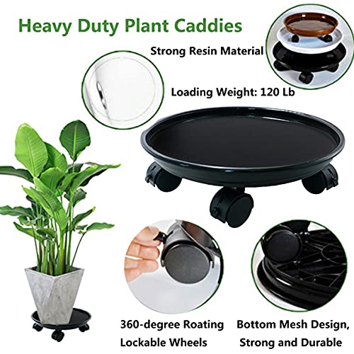 14" Black Plant Caddy, Plant Stand On Wheels, Large Flower Pot Mover, Round Plant Saucer Mover Gardens Planter Trolley Rolling Tray Plant Caddies (2Pcs) #TOP1