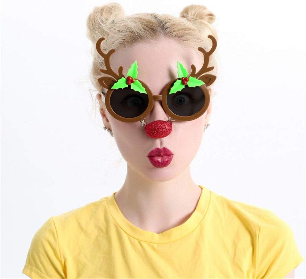 BOLZRA Christmas Sunglasses Props for Women Men, 2 Pack Reindeer Xmas Tree Eyeglasses Costume Glasses for New Year Party Favors Ornaments Gift - Image 4