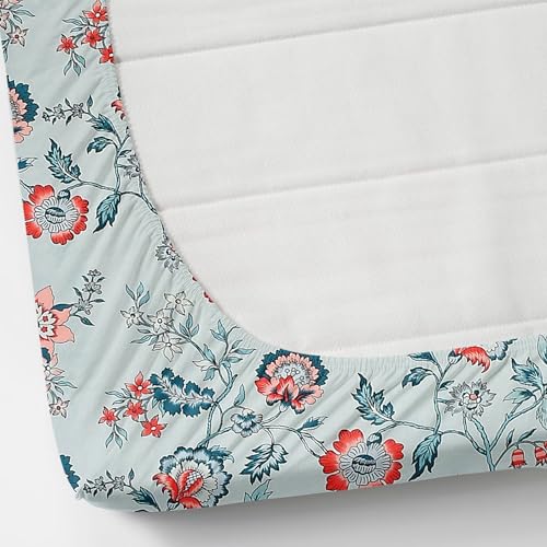 Image of KAWI Elastic Fitted Bedsheets Queen Size (60 inchx78 inch) Premium Cotton Feel for Double Bed with All Around Elastic, 2 Large Pillow Cover, 200TC - Firozi Color, Floral