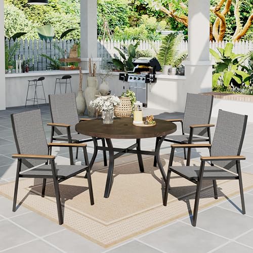 Image of Sophia & William Patio Dining Set, Round Table w / 4 Grey Aluminum Chairs